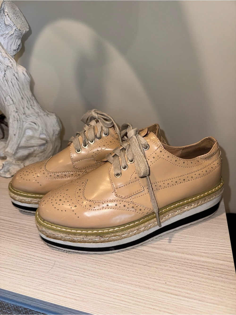 Platform Wingtip Oxfords in Nude Patent Leather womens 8